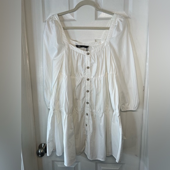Zara White Long Sleeve Dress - Picture 3 of 9